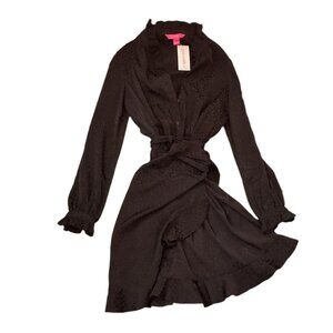 Lilly Pulitzer Abriana Faux Wrap Dress Onyx Leopard Jacquard - Size 0